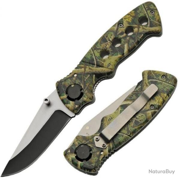 Couteau Rite Edge Hollow Camo Manche Abs Lame Acier 3Cr13 Clip Linerlock CN211581CM