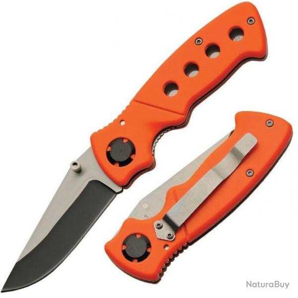 Couteau Rite Edge Hollow Orange Manche Abs Lame Acier 3Cr13 Clip Linerlock CN211581OR