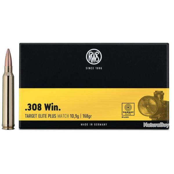 CARTOUCHES RWS .308 WIN TARGET ELITE PLUS Match 168 gr  boite de 20 10 boites ( 200 munitions )