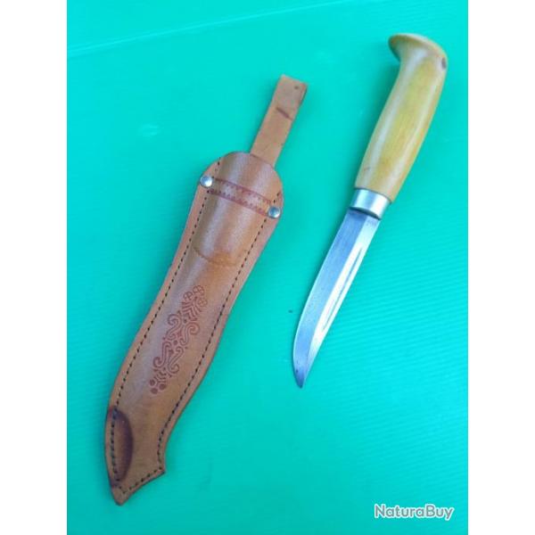 ANCIENNE  DAGUE  CHASSE   PUUKKO   FINLANDAIS  AVEC SON ETUI  CUIR   .