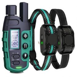 Collier de Dressage pour Deux Chiens Rechargeable Étanche Portée de 1100M Vibration Bip Vert