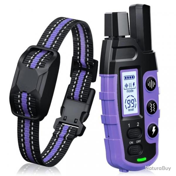 Collier de Dressage pour Chien Rechargeable tanche Porte de 1100M Vibration Bip Violet