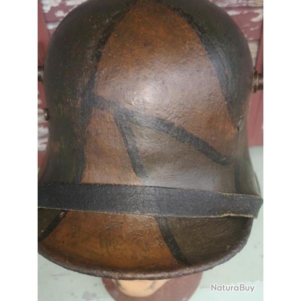 Casque allemand Stalhem modle 1916  camoufl d'origine  WWI