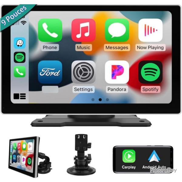 Ecran Carplay 9" Carplay Sans Fil Android Auto Airplay PhoneLink cran de Voiture Portable Tactile F