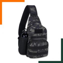 Sac tactique à bandoulière - Imperméable - Avec port USB - Camouflage noir