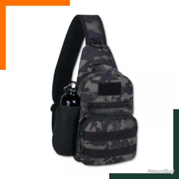 Sac tactique  bandoulire - Impermable - Avec port USB - Camouflage noir