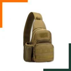 Sac tactique à bandoulière - Imperméable - Avec port USB - Tan