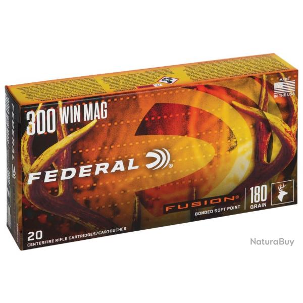 Munitions FEDERAL cal.300win mag fusion 180gr 11.7gr par 20