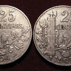 France  25 centimes 1903 et 1904 TTB