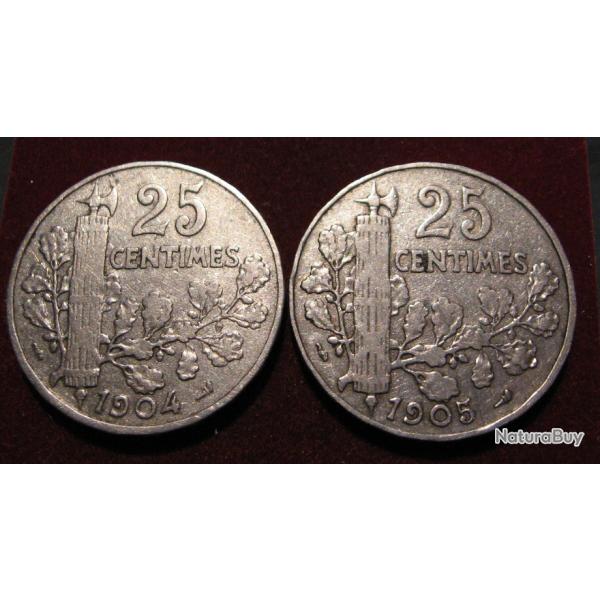 France  25 centimes 1903 et 1904 TTB