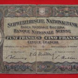 SUISSE billet de 5 francs du 16 octobre 1947 tb+