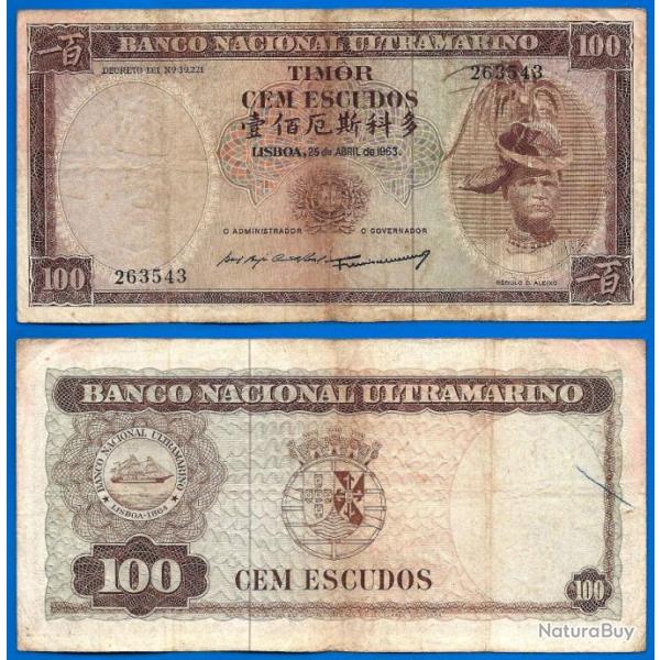 Timor 100 Escudos 1963 Billet Occupation Portugal Banco Nacional Ultramarino