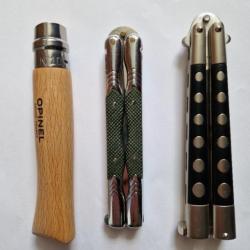 Lot de 3 couteaux pliants papillon opinel herbertz cudeman