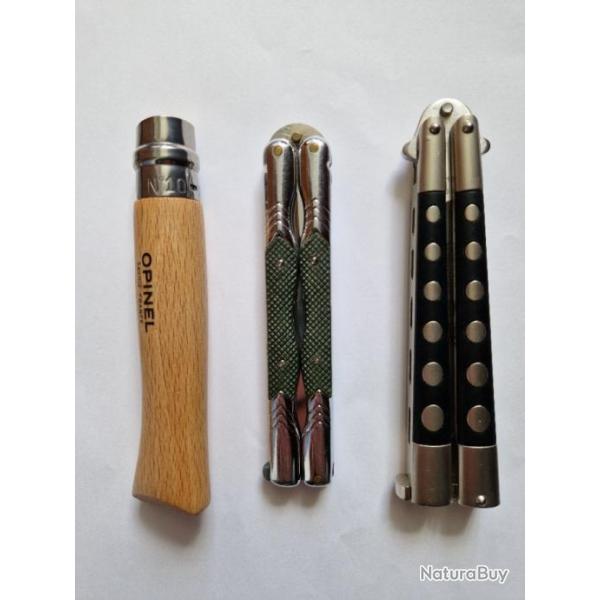 Lot de 3 couteaux pliants papillon opinel herbertz cudeman