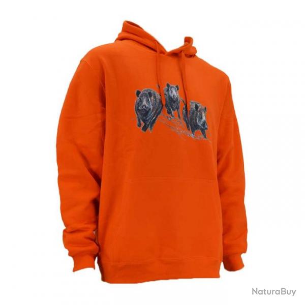 Sweat  capuche orange sangliers TXL (Taille 5)