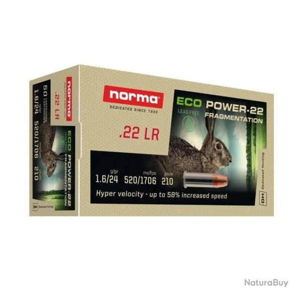 MUNITIONS NORMA 22 LR ECO-POWER FRAGMENTATION 24 GR PAR 500