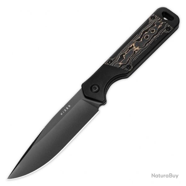 Couteau Kizer Militaw Gold Manche Alu/CamoCarbon Lame Acier CPM-S35VN Etui Kydex KI1067A1