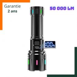 Lampe torche LED ultra puissante 50 000 LM 5 modes - IP67 - Lampe UV - Port USB - Garantie 2 ans