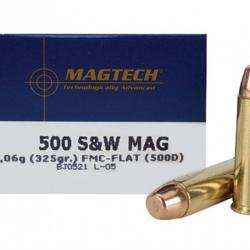 100 balles calibre 500 S&W FMJ FLAT 325gr Magtech Neuf (5 boites de 20)