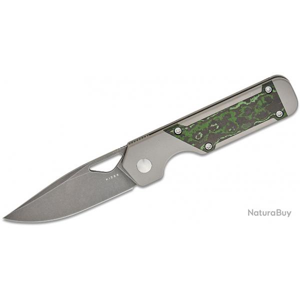 Couteau Kizer Mini Militaw Jungle Manche Titanium/FatCarbon Lame Acier S45VN Framelock Ki3634SA2