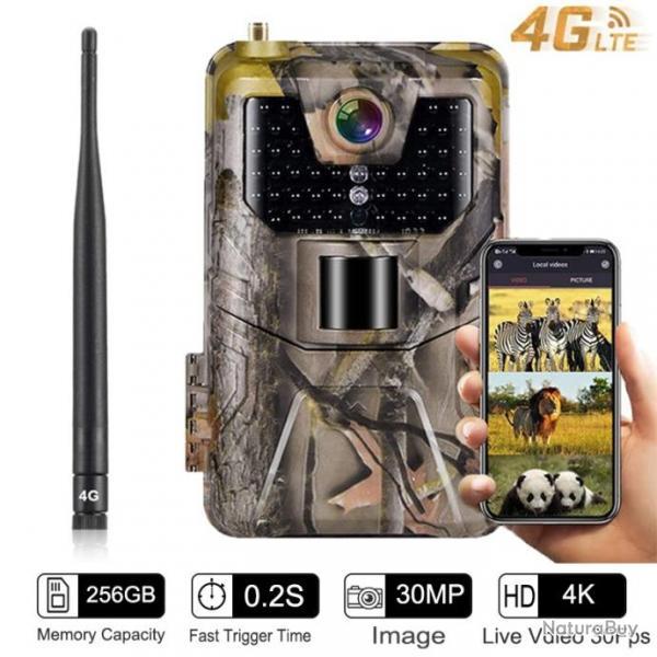 Camra de chasse vido en Direct 4K/2K Service Cloud 4G Cellulaire 30MP Vision Nocturne HC900PRO