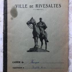 Cahier scolaire 1955 Géographie, couverture Maréchal JOFFRE Ville de RIVESALTES, Pyrénées Orientales