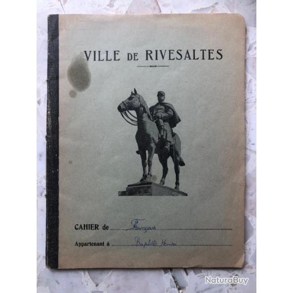 Cahier scolaire 1955 Gographie, couverture Marchal JOFFRE Ville de RIVESALTES, Pyrnes Orientales