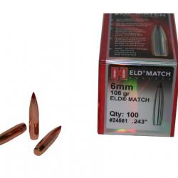 100 OGIVES HORNADY 6 MM .243 108 GR ELD MATCH 24561