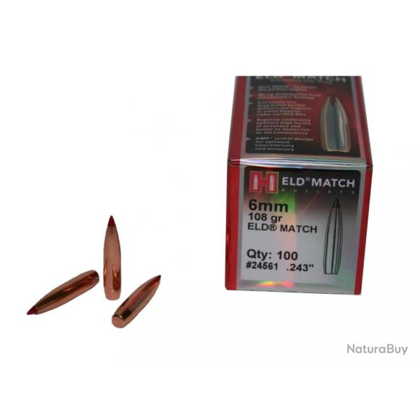 100 OGIVES HORNADY 6 MM .243 108 GR ELD MATCH 24561