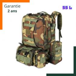 Sac à dos tactique 55L Nylon camouflage + 3 sacs détachables - Livraison rapide - Garantie 2 ans