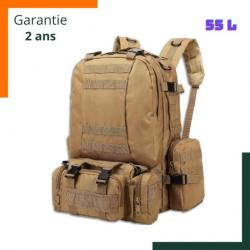 Sac à dos tactique 55L Tan + 3 sacs accessoires détachables - Livraison rapide - Garantie 2 ans