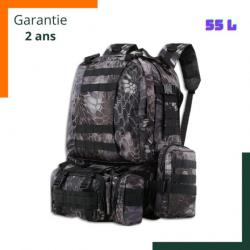 Sac à dos tactique 55L pyton + 3 sacs accessoires détachables - Livraison rapide - Garantie 2 ans