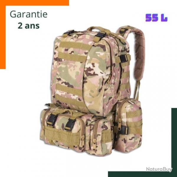 Sac  dos tactique 55L CP Camouflage + 3 sacs accessoires dtachables - Garantie 2 ans