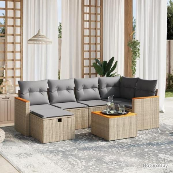 Salon de jardin avec coussins 7pcs mlange beige rsine tresse