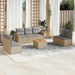 Salon de jardin avec coussins 8pcs mélange beige résine tressée