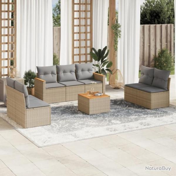 Salon de jardin avec coussins 8pcs mlange beige rsine tresse