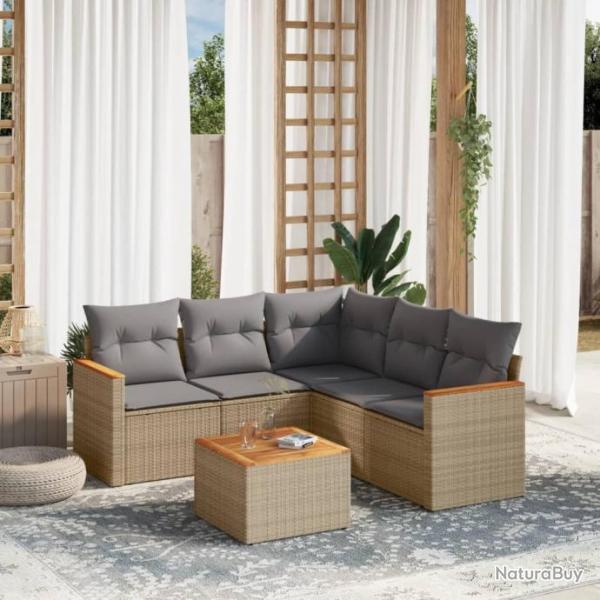 Salon de jardin avec coussins 6pcs mlange beige rsine tresse