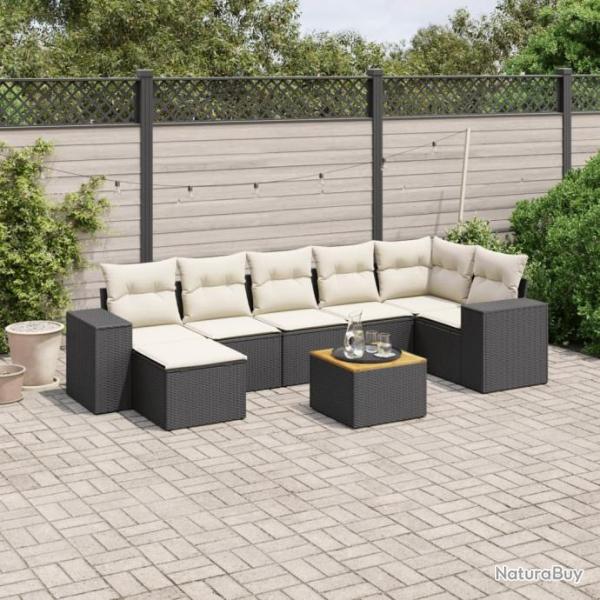 Salon de jardin 8 pcs avec coussins noir rsine tresse