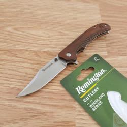 Couteau Remington Woodland Linerlock Lame Acier 440 Manche Bois Clip