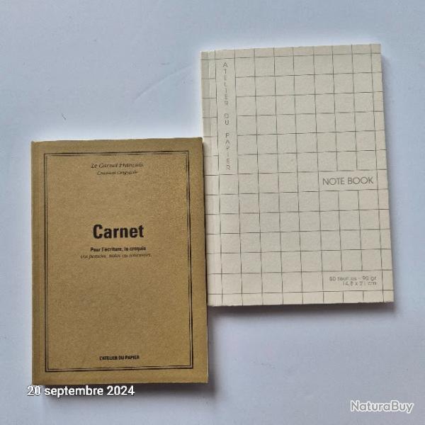 Lot de 2 carnets franais de qualit pour dessins, notes, pomes,