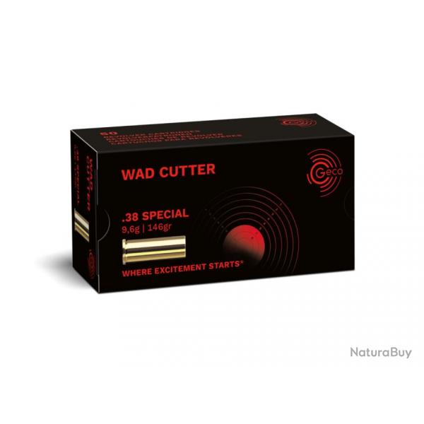 B - 50 CARTOUCHES GECO WAD CUTTER 146GR CALIBRE 38SP