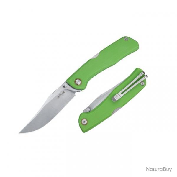 Couteau Ruike P882 Green Manche G10 Green Lame Acier 12C27 SW Lockback Clip RKEP882G