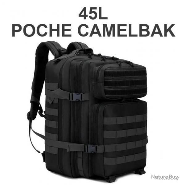 SAC  DOS TACTIQUE NOIR POCHE POUR PLAQUE BALISTIQUE/GOURDE CAMELBAK 45L - LIVRAISON GRATUITE