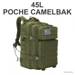 SAC À DOS TACTIQUE 45L KAKI POCHE POUR PLAQUE BALISTIQUE OU SAC HYDRATATION - LIVRAISON GRATUITE