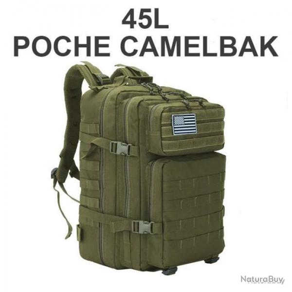 SAC  DOS TACTIQUE 45L KAKI POCHE POUR PLAQUE BALISTIQUE OU SAC HYDRATATION - LIVRAISON GRATUITE