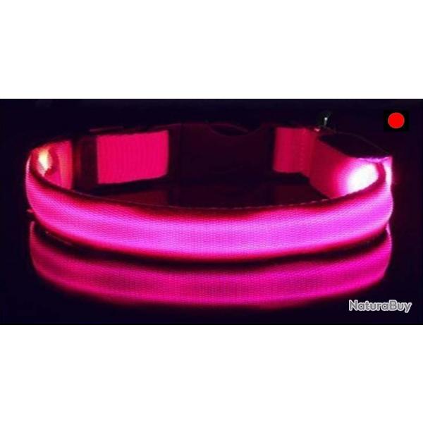 Collier Chien Taille S Rglable  Led Lumineux Rechargeable par USB Etanche Scurit la Nuit Rose