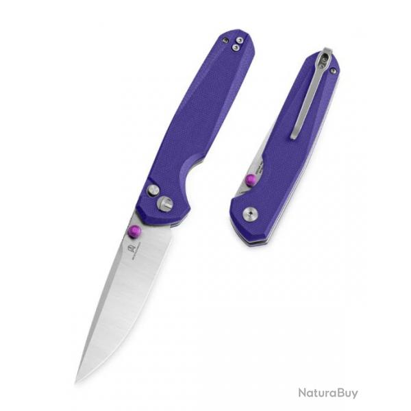 Couteau Bestechman Velix Purple Manche G10 Lame Acier 14C28N Buttonlock Clip BTKMK07C