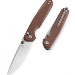 Couteau Bestechman Velix Brown Manche G10 Lame Acier 14C28N Buttonlock Clip BTKMK07B