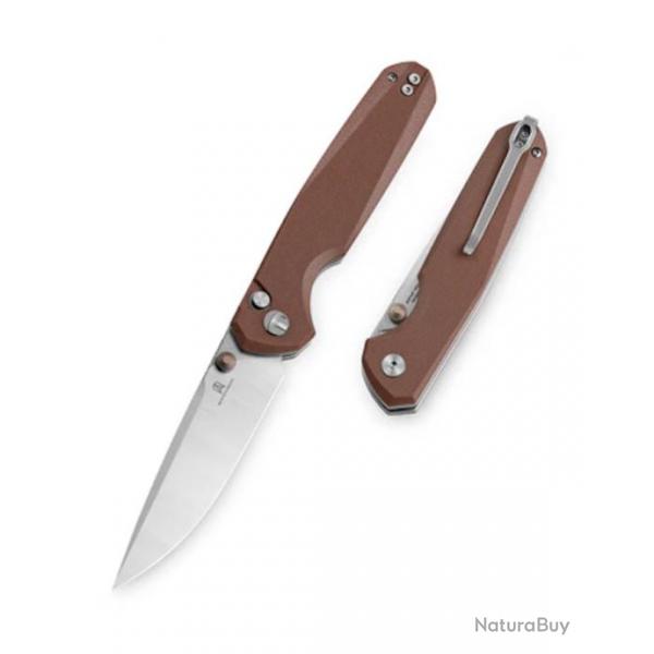 Couteau Bestechman Velix Brown Manche G10 Lame Acier 14C28N Buttonlock Clip BTKMK07B