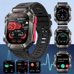 Montre Connecté de Sport Militaire Ultra Robuste Boussole Piste GPS Météo 2024 Bluetooth Noire